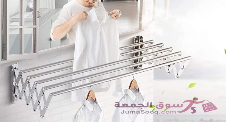 منشر غسيل قابل للطي 120 سم ستانلس ستيل مناشر ملابس تثبيت على الحائط منشر جداري ويحتوي على 5 قضبان