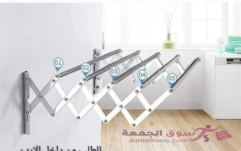مناشر غسيل قابل للطي 120 سم ستانلس ستيل مناشر ملابس تثبيت على الحائط منشر جداري ويحتوي على 5 قضبان ت